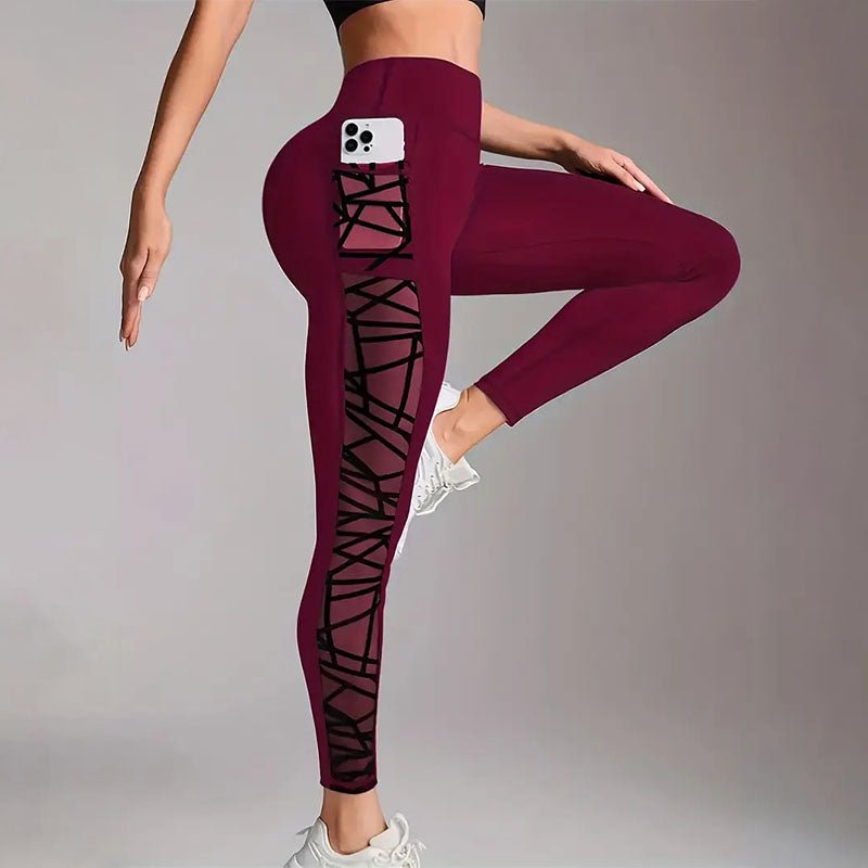 High-waisted geometric mesh yoga pants