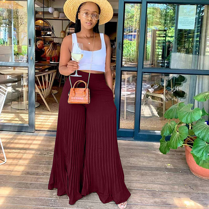 Casual pleated wide-leg pants