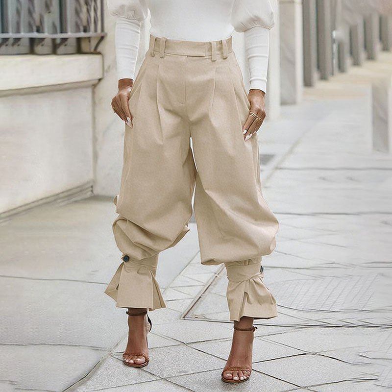 High-waisted loose-fit ruffled trousers