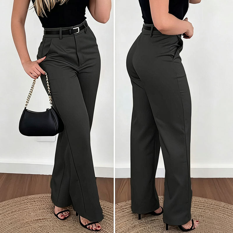 Slim-fit high-waisted straight-leg suit pants