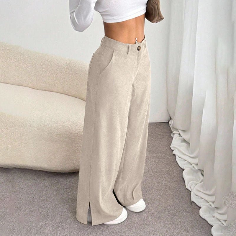 Corduroy mid-rise loose-fitting split trousers