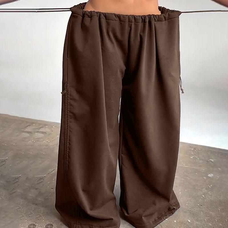 Side-drawstring ruched wide-leg trousers