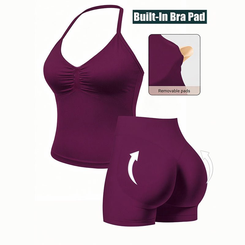 Ruched camisole and butt-lifting shorts activewear set