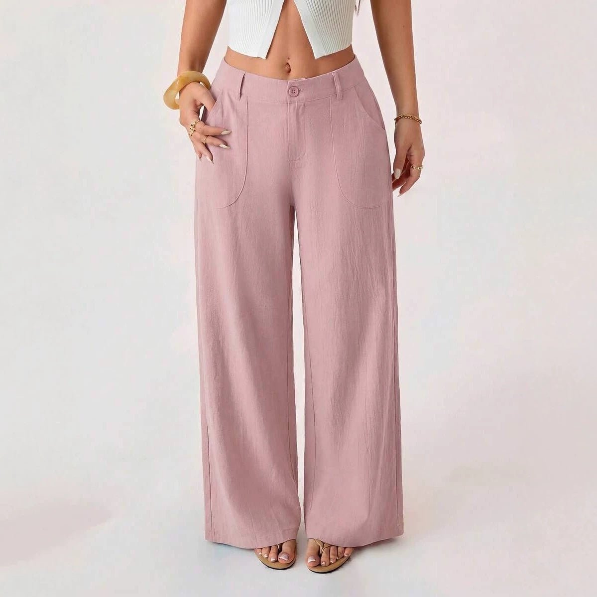 Casual, loose-fitting, mid-rise, straight-leg wide-leg trousers