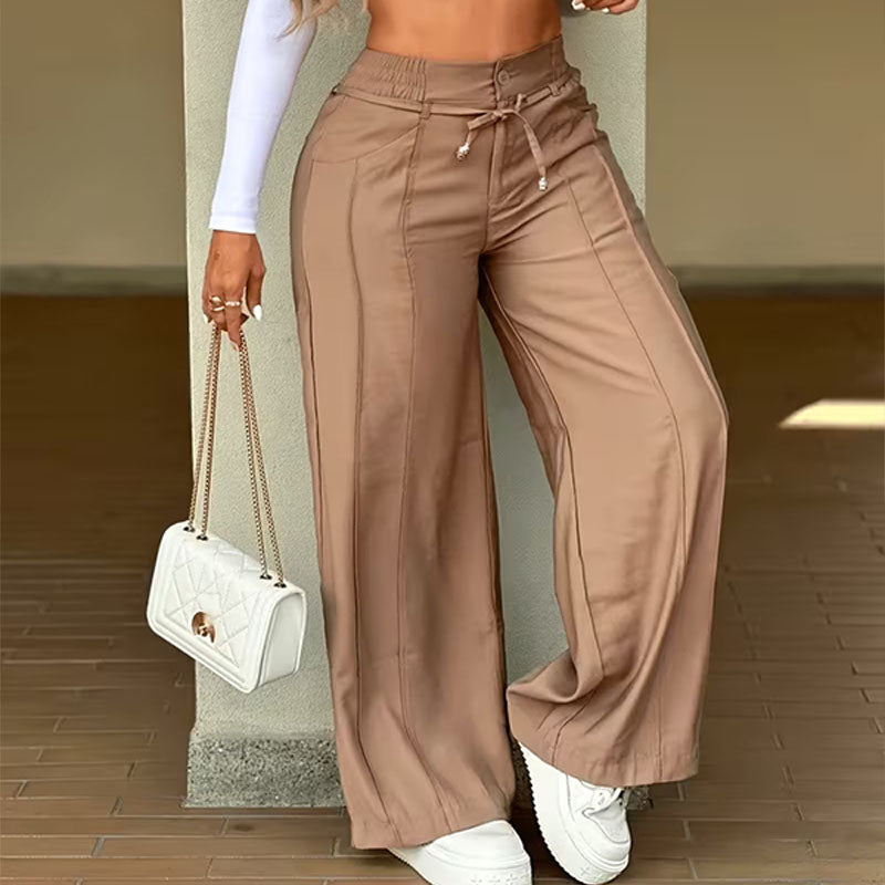 High-waisted drawstring elastic-waist wide-leg cargo pants