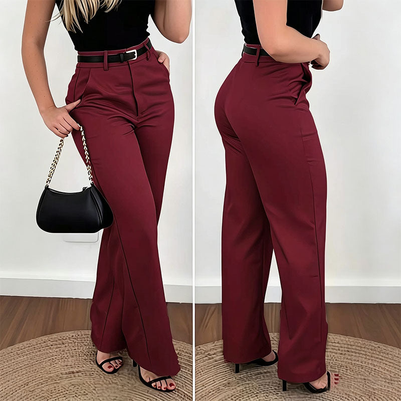 Slim-fit high-waisted straight-leg suit pants