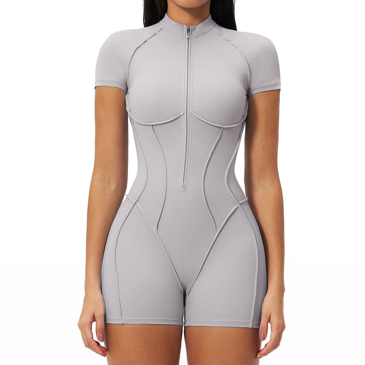 Stand-up collar half-zip shaping fitness bodysuit