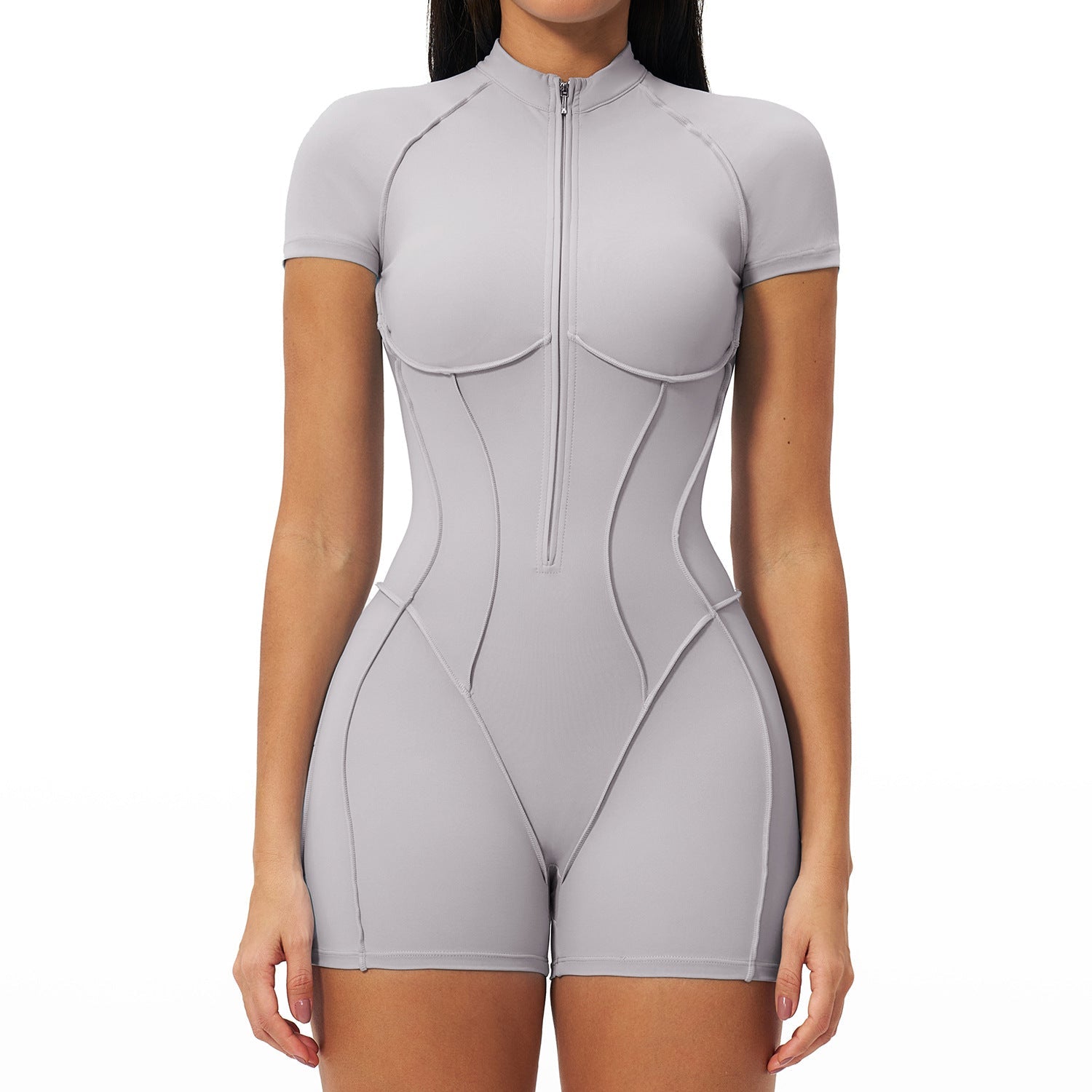 Stand-up collar half-zip shaping fitness bodysuit