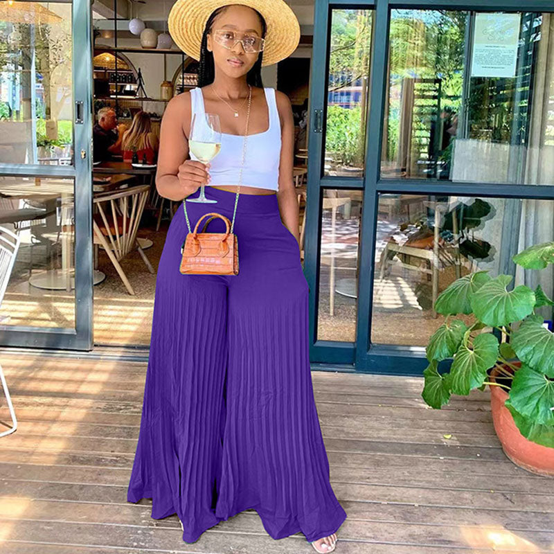 Casual pleated wide-leg pants