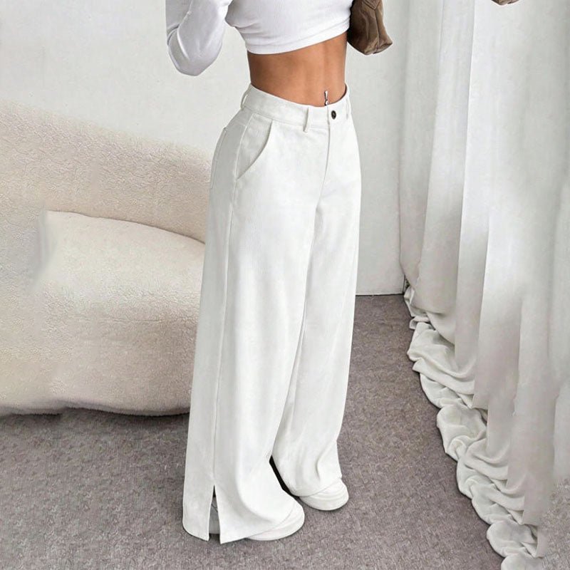 Corduroy mid-rise loose-fitting split trousers