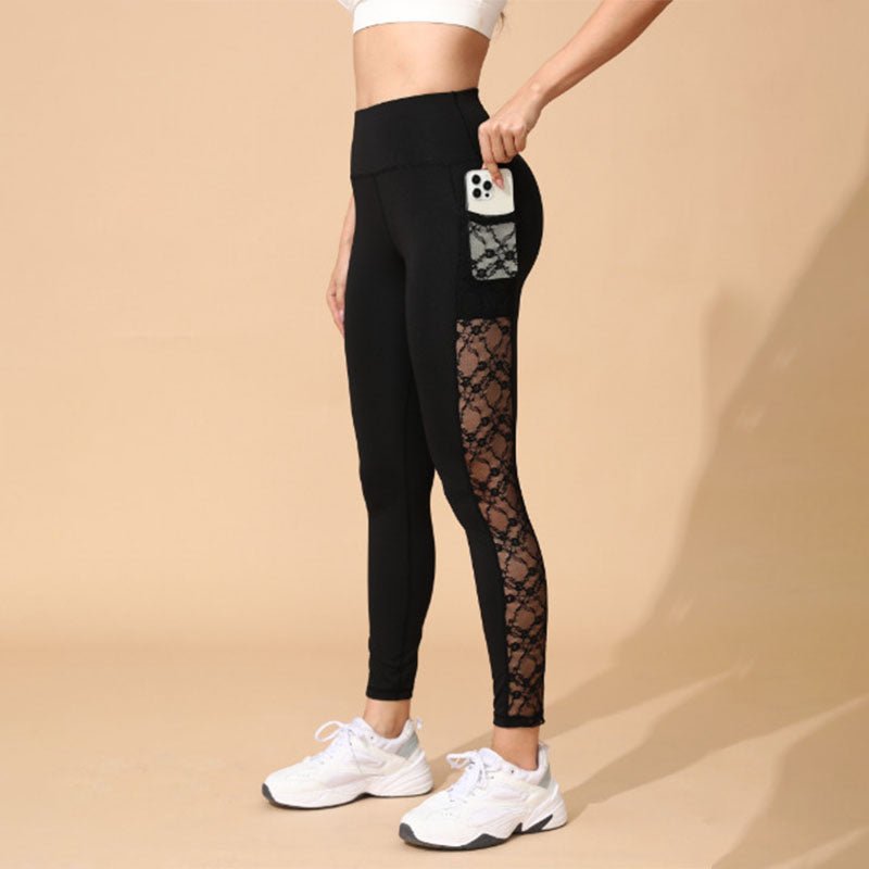 High-waisted geometric mesh yoga pants