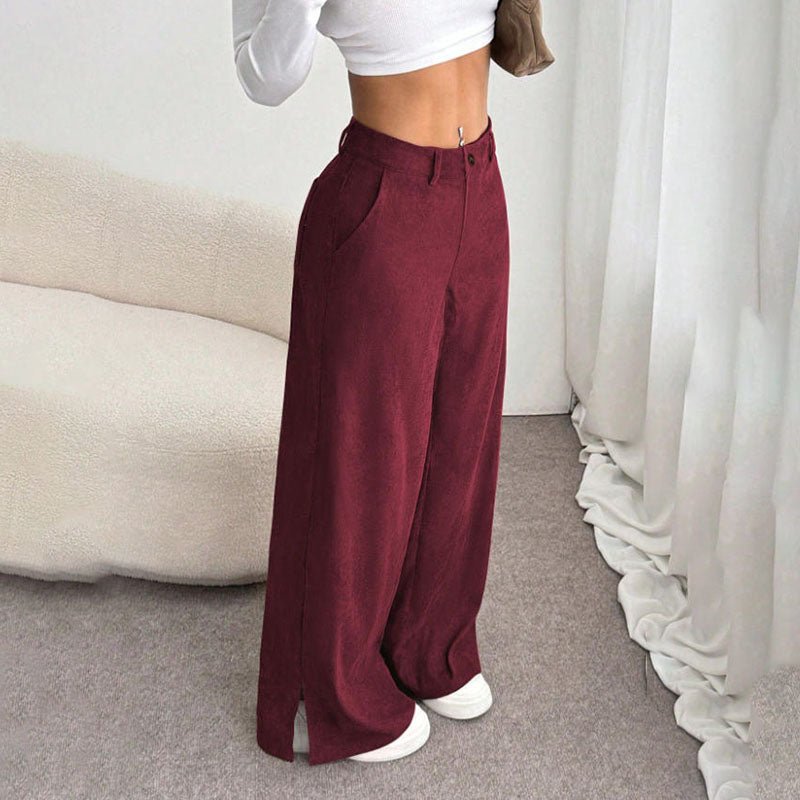 Corduroy mid-rise loose-fitting split trousers