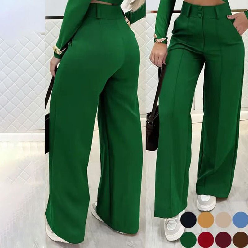 Double-button high-waisted straight-leg suit pants