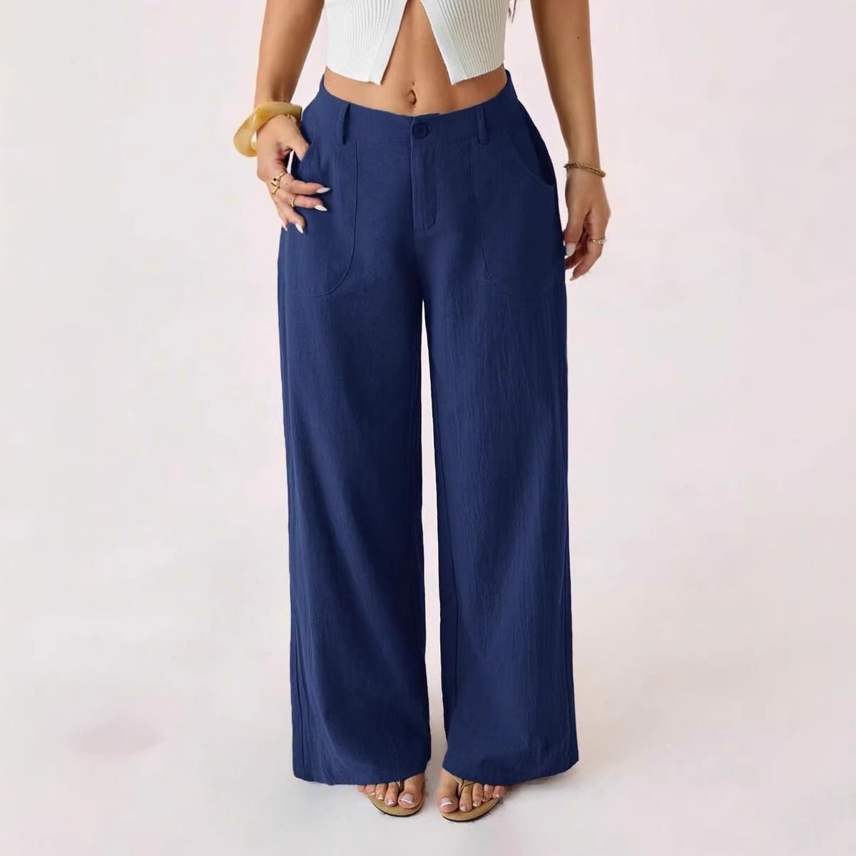 Casual, loose-fitting, mid-rise, straight-leg wide-leg trousers