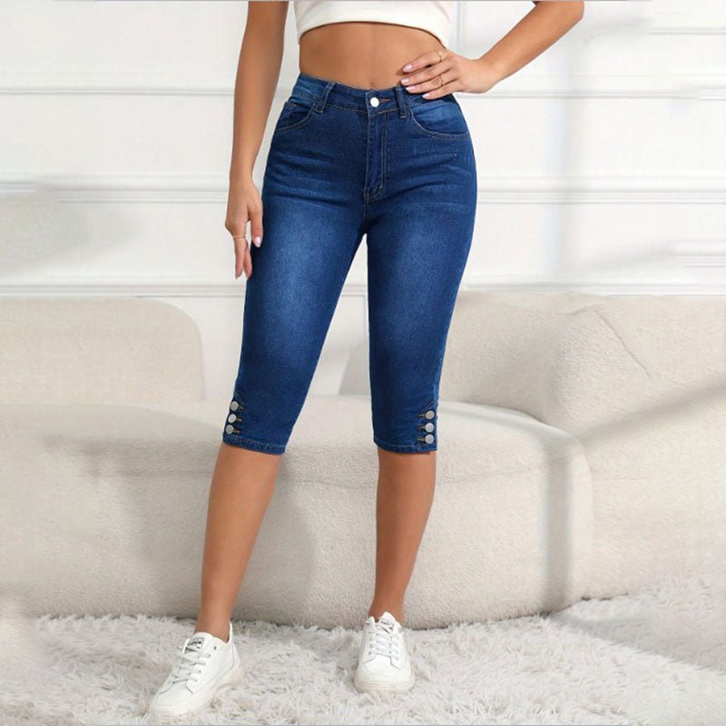 Stretch denim cropped pants