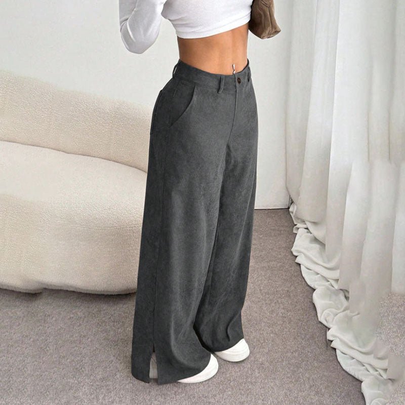Corduroy mid-rise loose-fitting split trousers