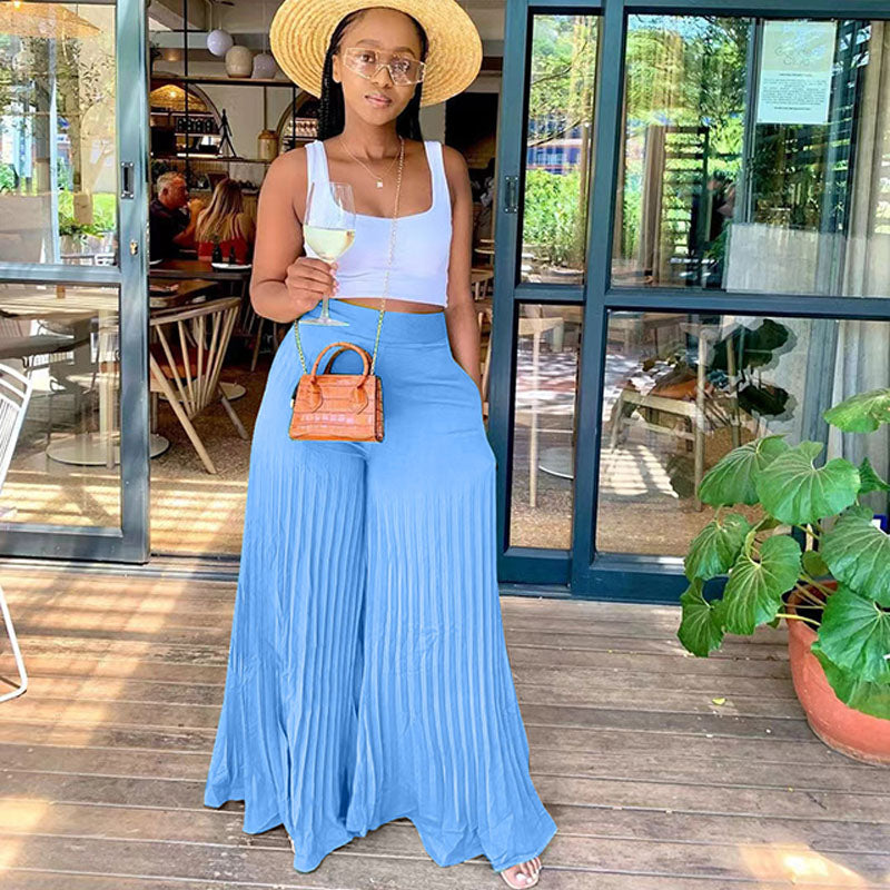 Casual pleated wide-leg pants