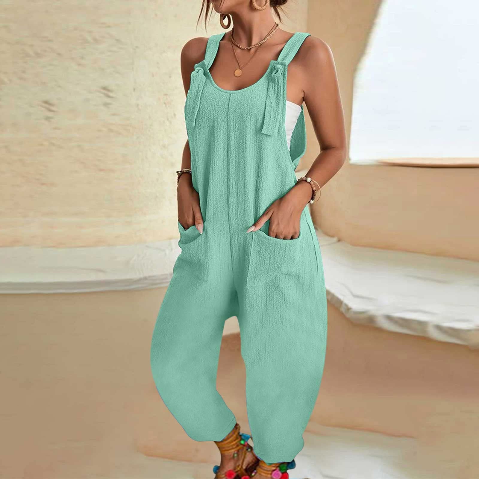 Lace-up loose sleeveless overalls