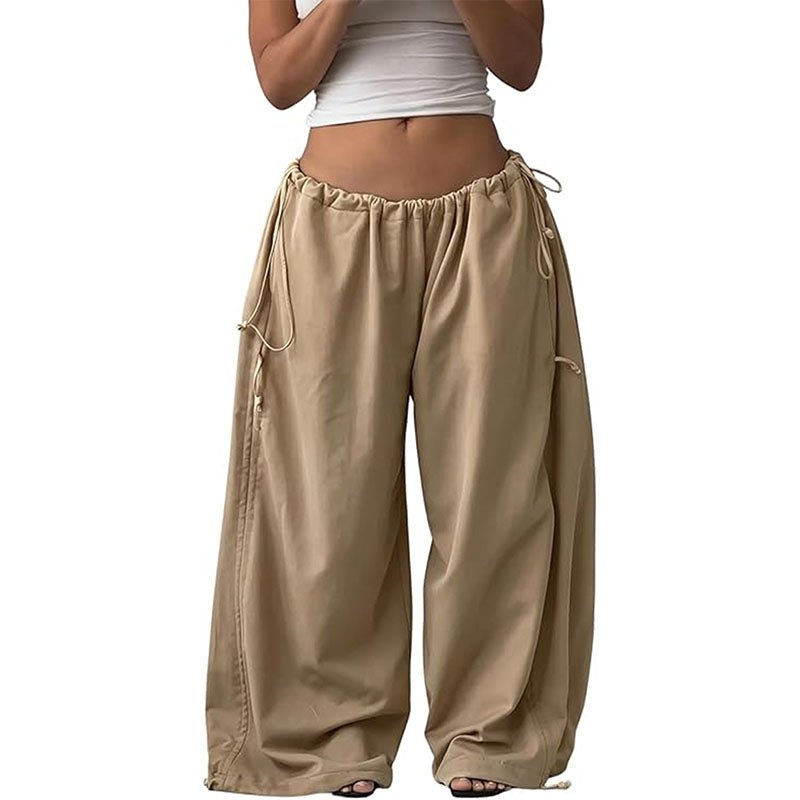 Side-drawstring ruched wide-leg trousers