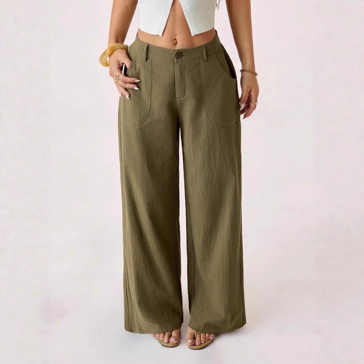 Casual, loose-fitting, mid-rise, straight-leg wide-leg trousers