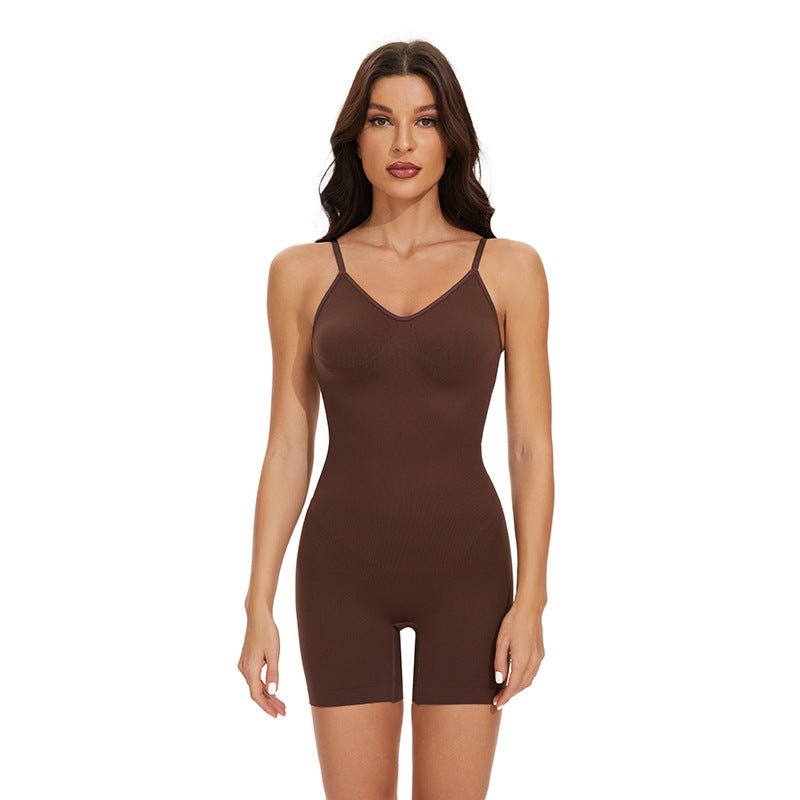 Seamless V-neck open-back camisole shapewear bodysuit