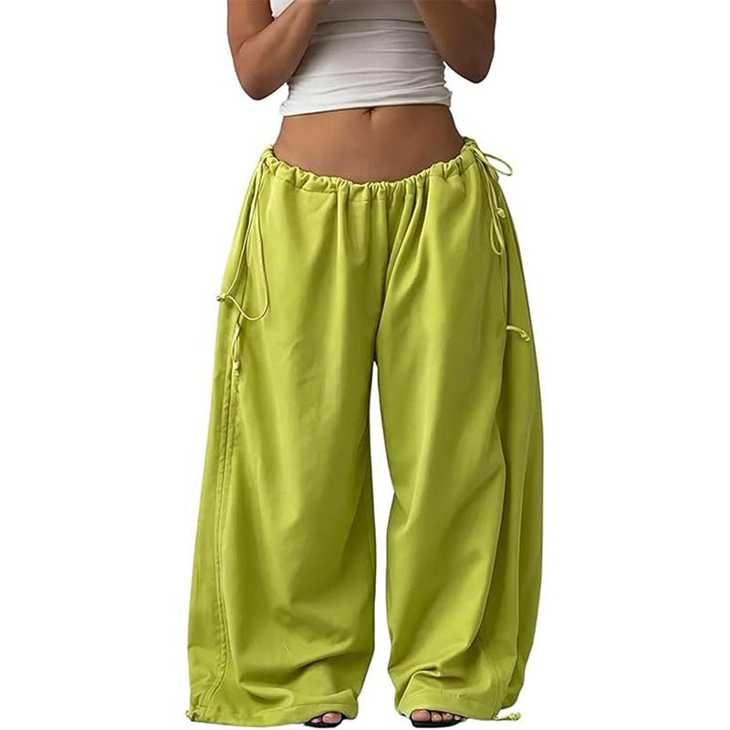 Side-drawstring ruched wide-leg trousers