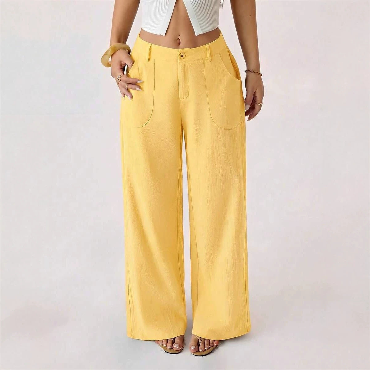 Casual, loose-fitting, mid-rise, straight-leg wide-leg trousers