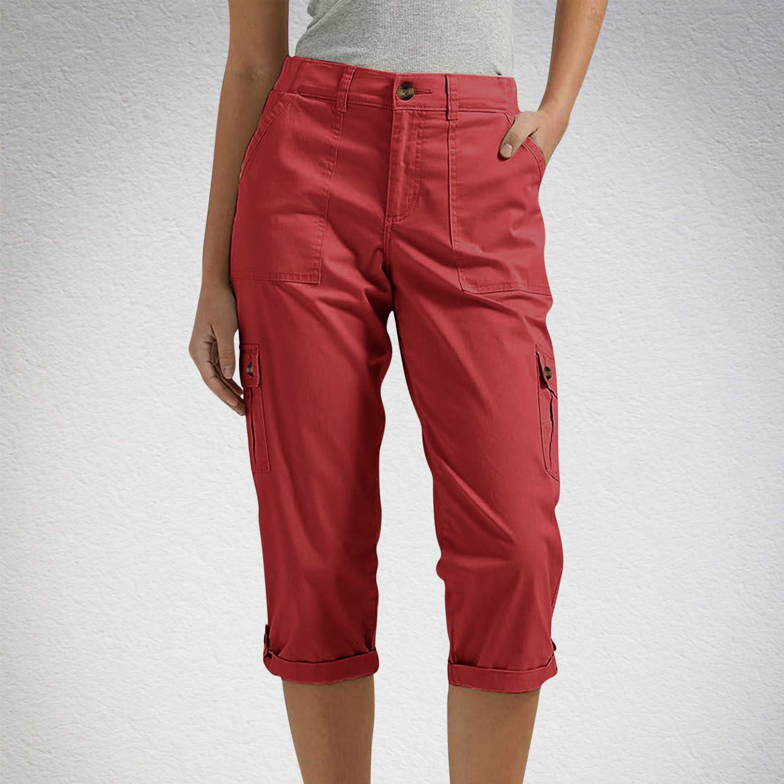 Casual multi-pocket cargo capri pants