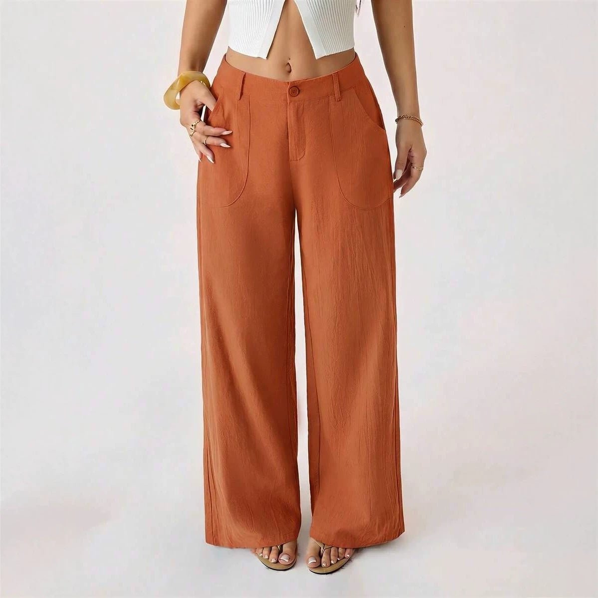 Casual, loose-fitting, mid-rise, straight-leg wide-leg trousers