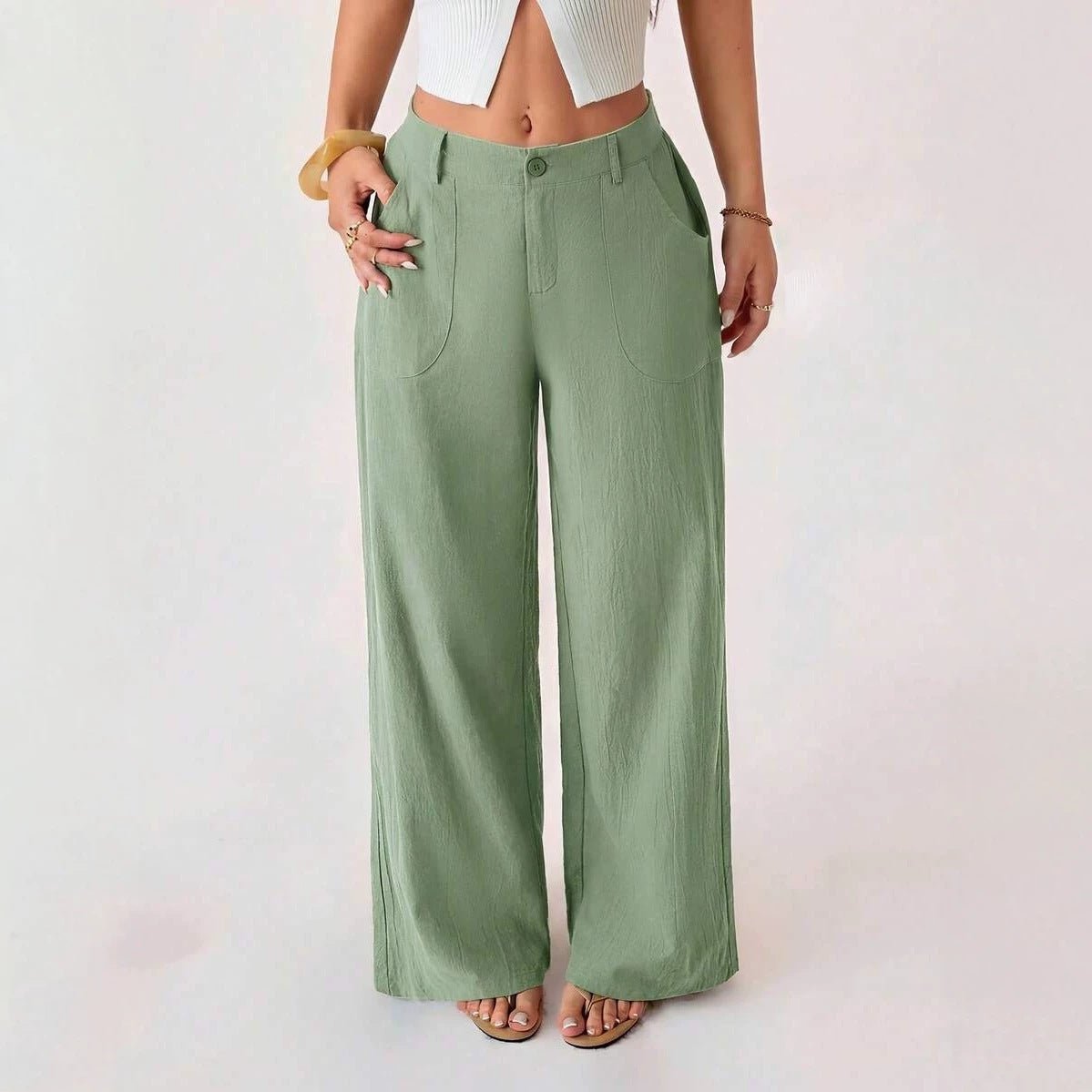 Casual, loose-fitting, mid-rise, straight-leg wide-leg trousers