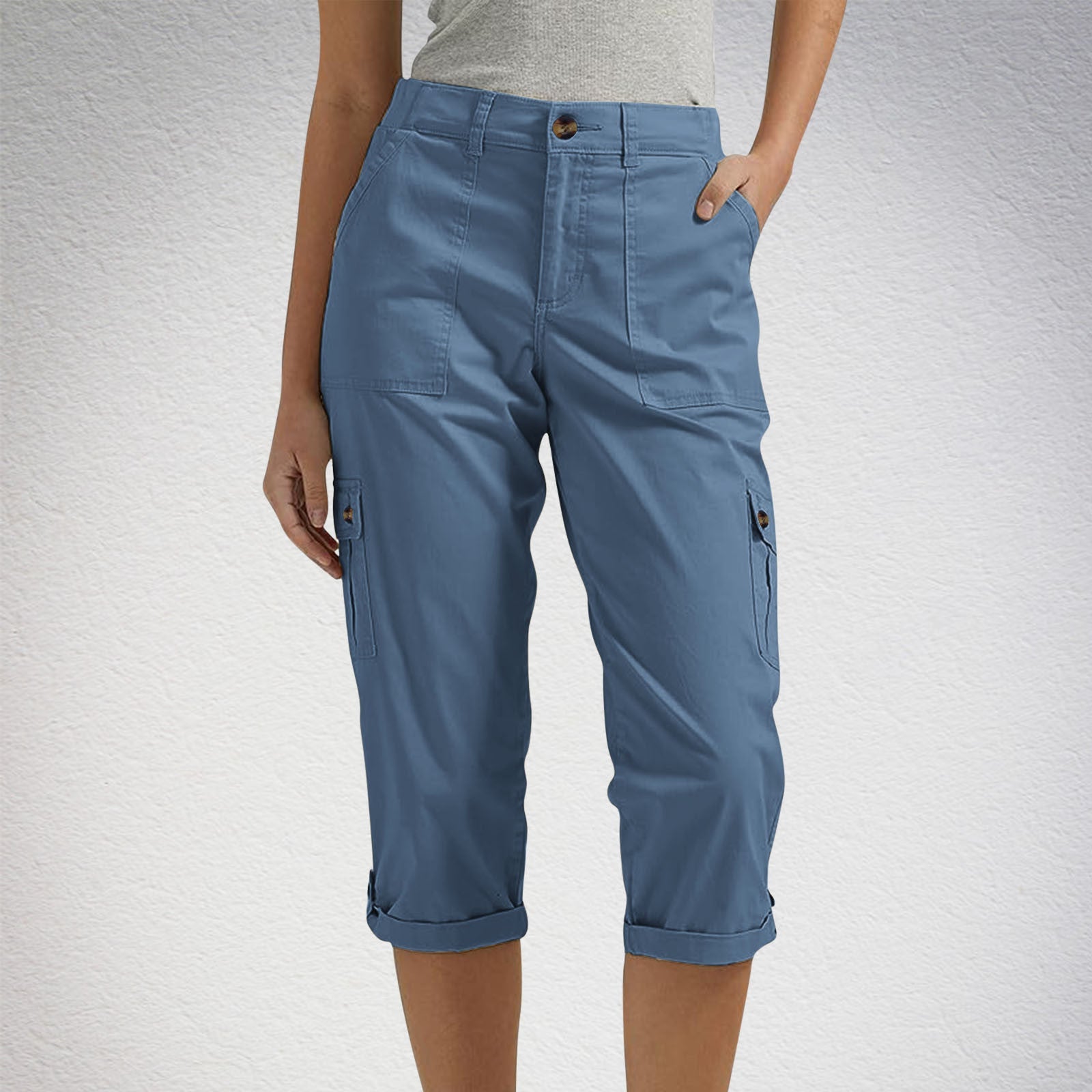 Casual multi-pocket cargo capri pants