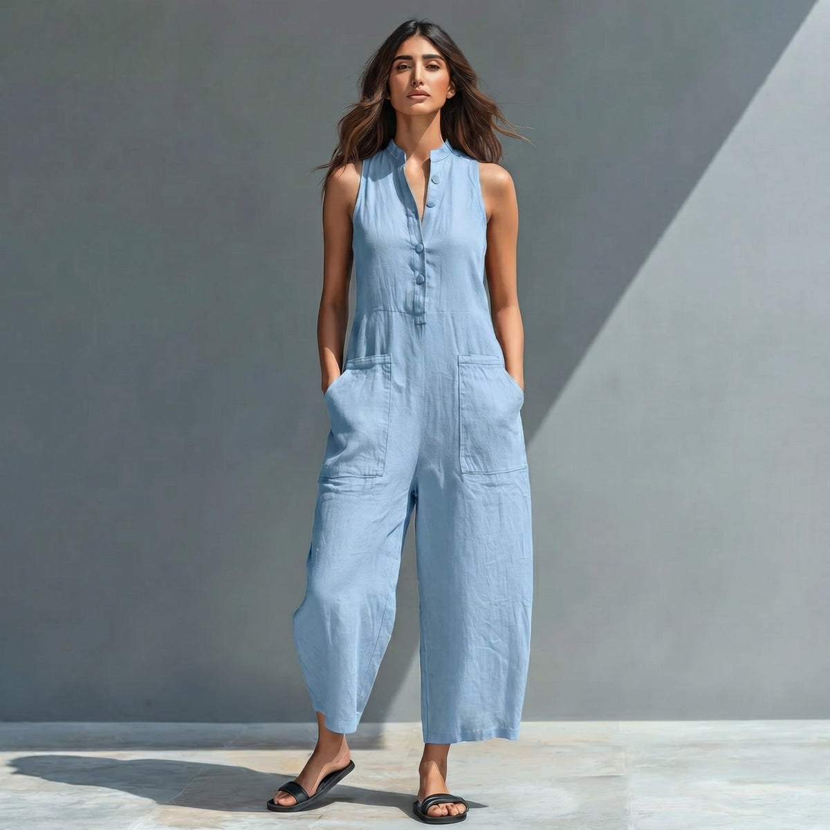 Emanuela | Relaxed Sleeveless Linen Blend Jumpsuit