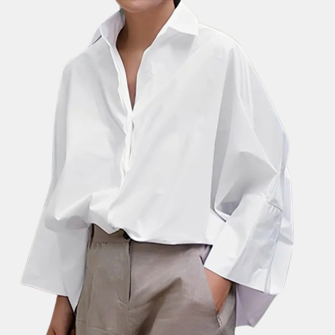 Women's Oversized Lapel Collar Long Sleeve Relaxed Blouse
