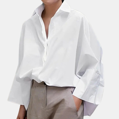 Women's Oversized Lapel Collar Long Sleeve Relaxed Blouse