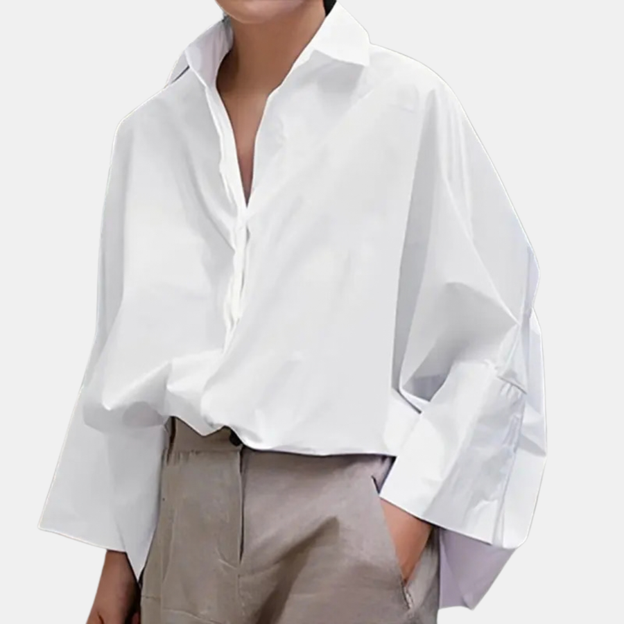 Women's Oversized Lapel Collar Long Sleeve Relaxed Blouse