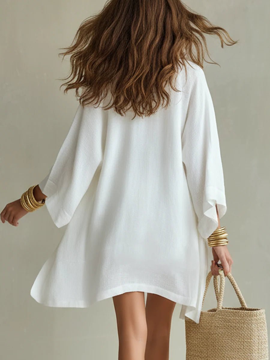 White Loose Cardigan And Drawstring Shorts Three-piece Set