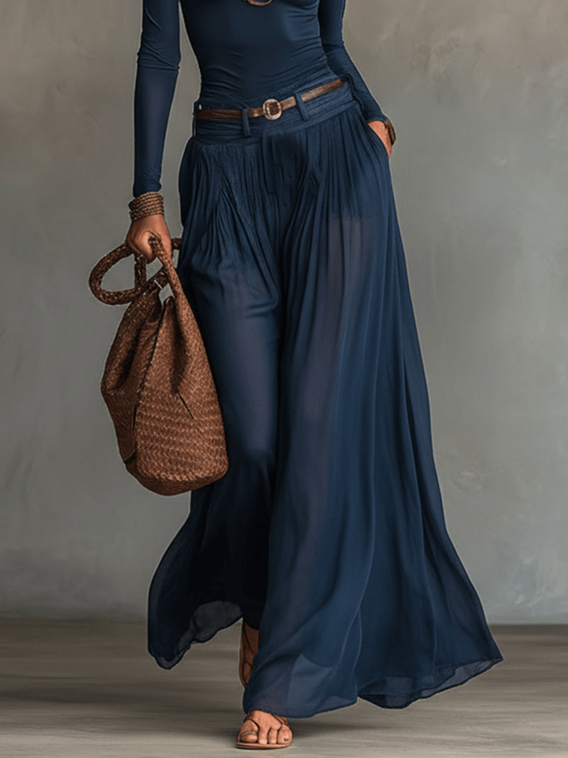Navy Blue One-shoulder Top And Sheer Tulle Skirt Two-piece Set(with belt)