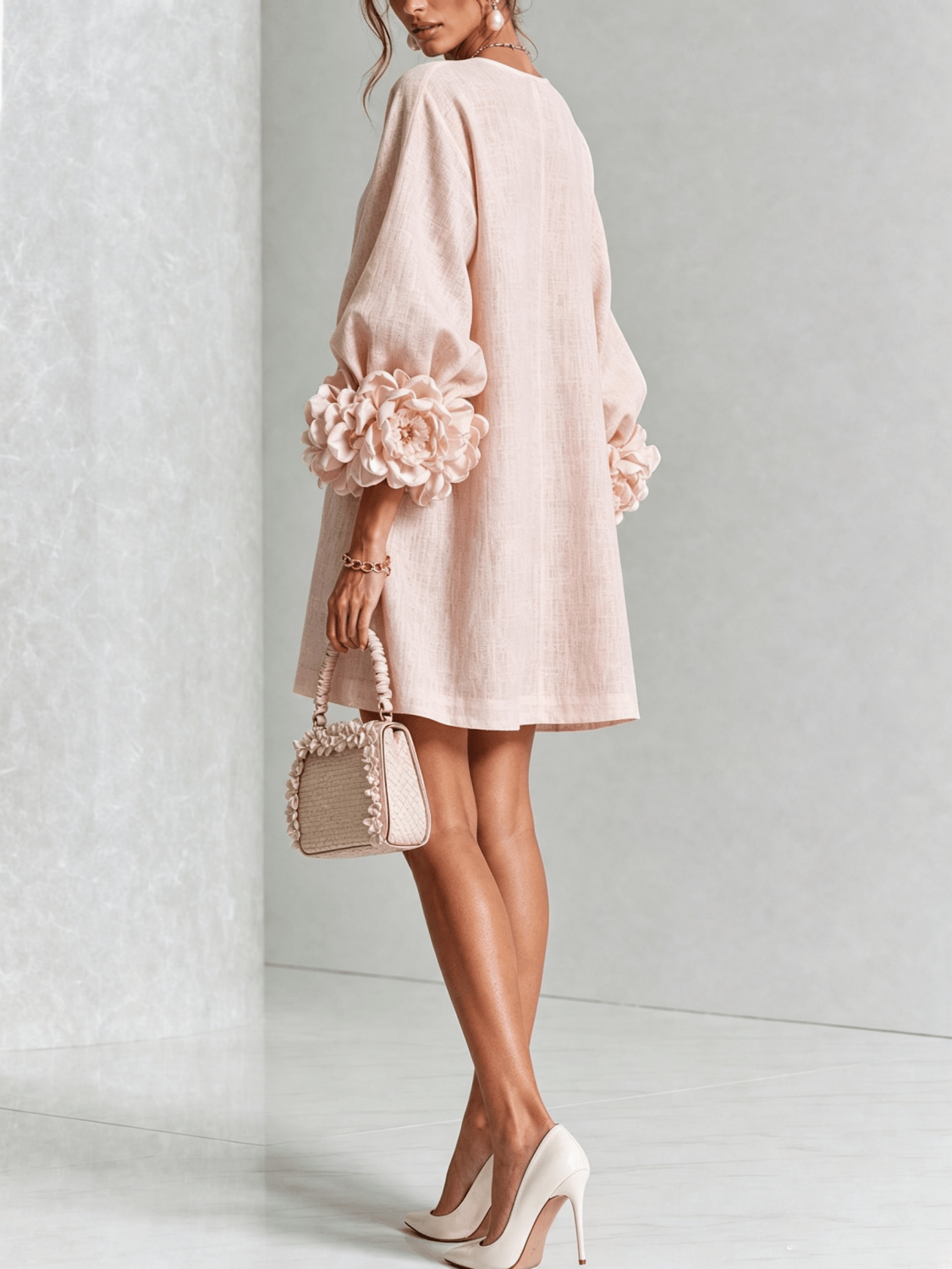 Pink Floral Button-down Mini Dress With Striking Floral Cuffs
