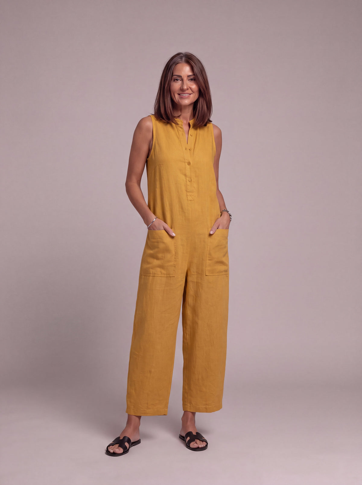 Emanuela | Relaxed Sleeveless Linen Blend Jumpsuit