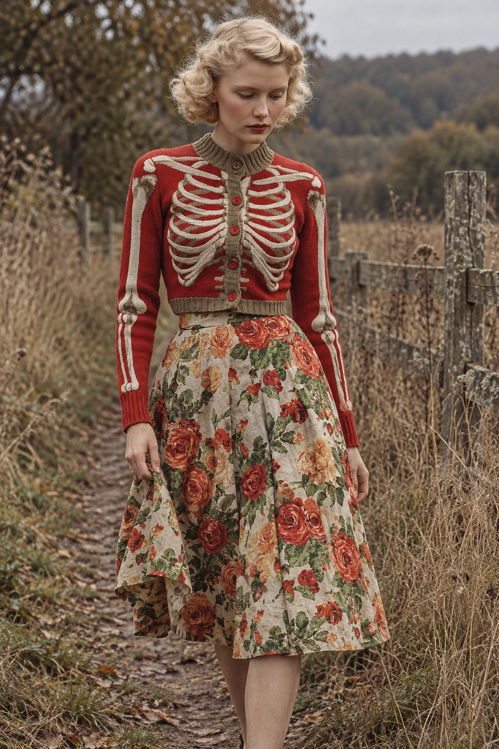 Women's Cropped Red Knit Cardigan | Halloween