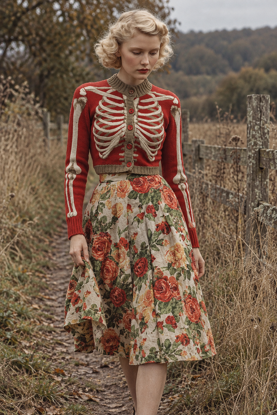 Women's Cropped Red Knit Cardigan | Halloween