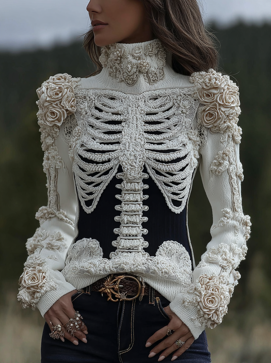 Women's Turtleneck White Knit Jumper | Halloween