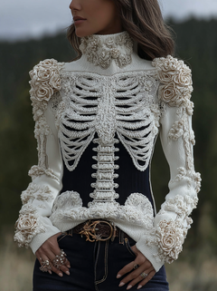 Women's Turtleneck White Knit Jumper | Halloween