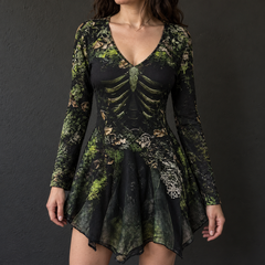 Women's Long Sleeve Halloween Green Dress | Mini