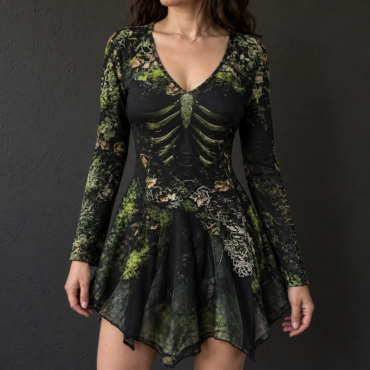 Women's Long Sleeve Halloween Green Dress | Mini
