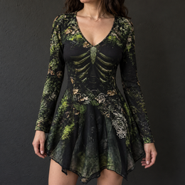 Women's Long Sleeve Halloween Green Dress | Mini