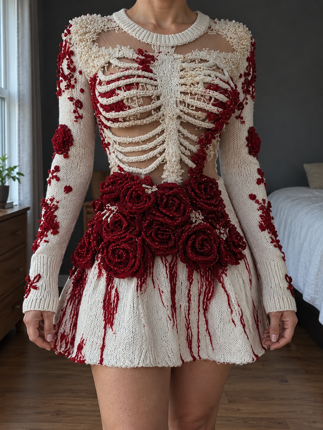 Women's Long Sleeve White Mini Dress | Halloween