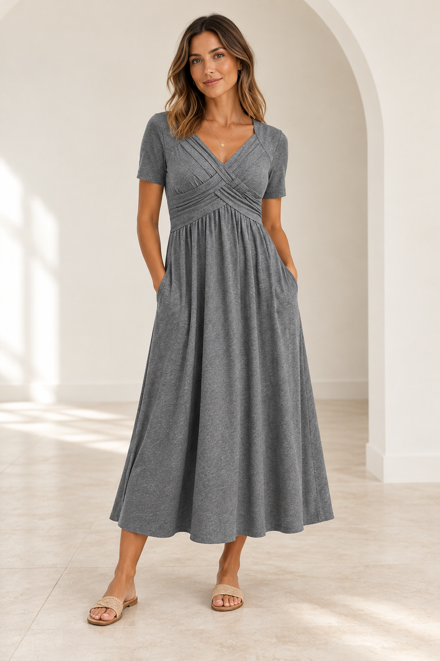 Women’s V-Neck Short Sleeve Long Dresses