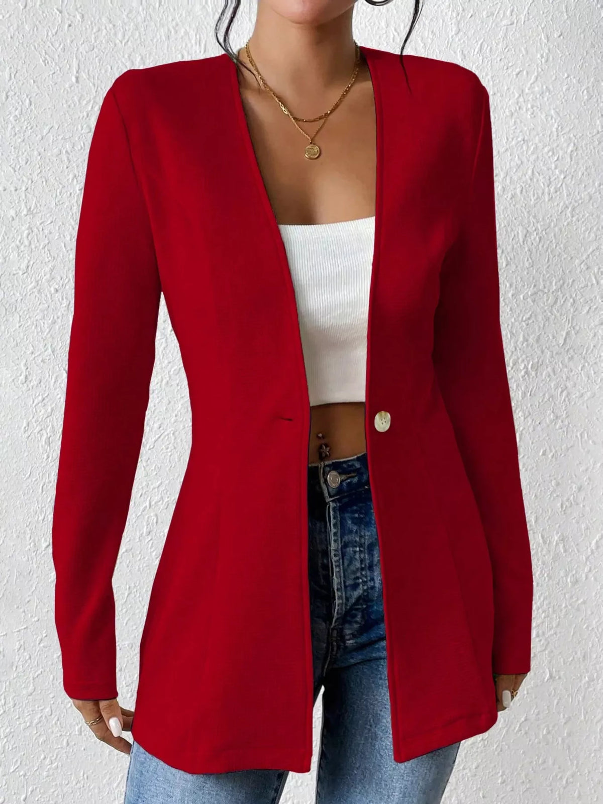 One Button Long Sleeve Blazer