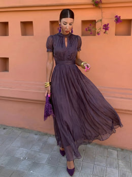 Cayetana | Women’s Long Chiffon Dress with High Neck